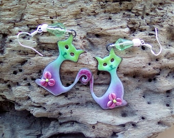 Enameled copper charm earrings - cat models