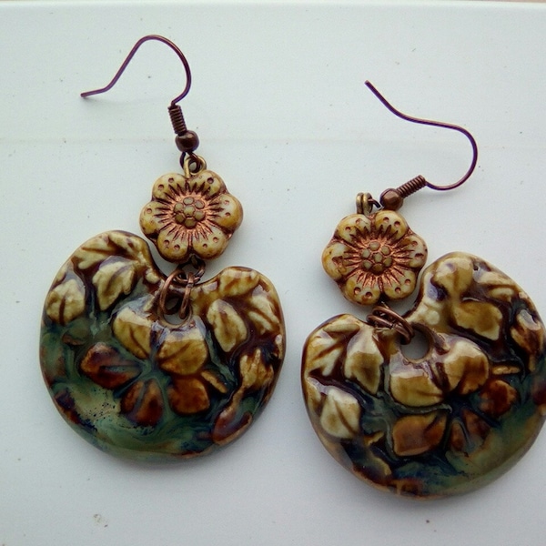 Boucles D'oreilles Anciennes En Céramique - Bijou Vintage Occasion, Sans Marque