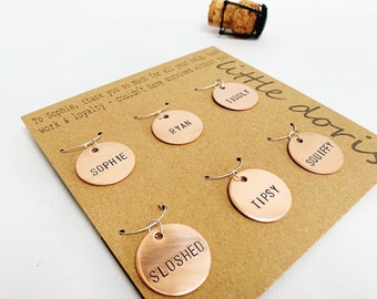 Personalised wine charms, copper wine glass charms, custom