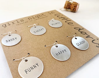 hand stamped wine glass charms