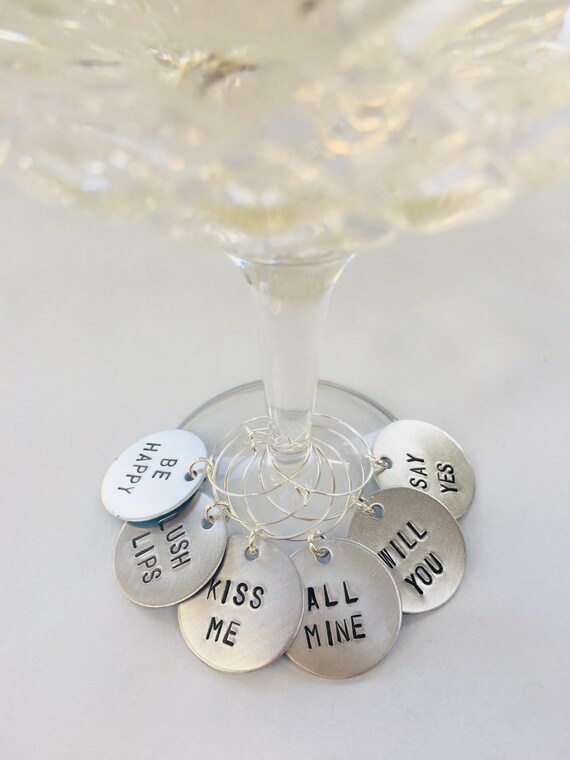 Hand Stamped Silver Wine Glass Charms Funny Wine Glass Charms Retro Wine Charms Etsy Ireland