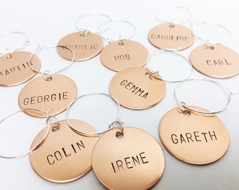 Personalised wine charms, copper glass charms, custom wine glass charms, personalised gift, eco friendly