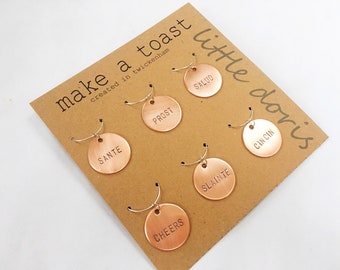 Rose gold copper wine glass charms, make a toast