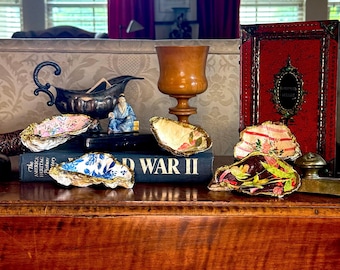 Bandeja para joyas con diseño de ostras y decoupage, soporte para anillos, plato para dados, decoración del hogar con estampado floral.