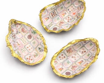 Mahjong decoupage oyster dice or trinket tray