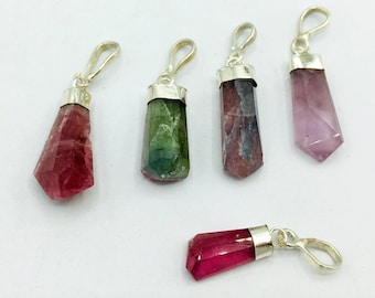 5 Pieces Pink Tourmaline  Pendants Sterling  With 925 Silver @J490