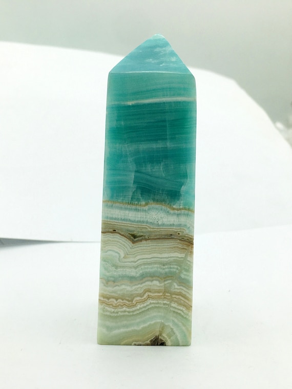 Aragonite Tower: Banded Crystal Obelisk, 4.2 Inch