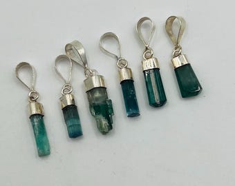 Blue Tourmaline Pendant Sterling Silver Crystal Gemstone