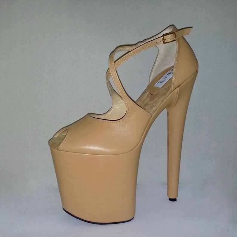 Pole dancing shoes custom made exotic heels nude genuine