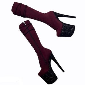 Pole Boots Knee High Boots Exotic Dancer Boots Burgundy Boots Vegan Boots Pole Dance Shoes Pole Wear Vegan Boots Glitter Boots Custom Fit