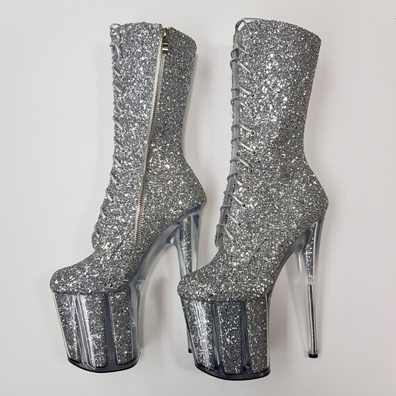silver glitter boot