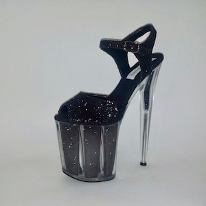 Exotic Dancer Shoes Pole Dancing Shoes Black Glitter Shoes High Heels Stripper Shoes Dragqueen Shoes Evening Shoes Custom Fitted Shoes
