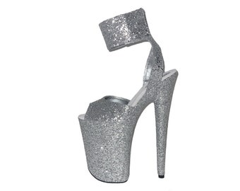 Pole Dancing Shoes Stripper Heels Exotic Dancer Shoes Club Wear Heels Handmade Shoes Custom Shoes Silver Glitter Shoes Sizes 4-14 Sandals