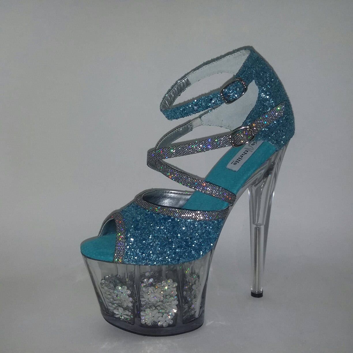 Pole Dancing Shoes Exotic Dancer Heels Turquoise Glitter Shoes - Etsy