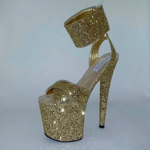 Pole Dancing Shoes Custom Made Shoes Exotic Dancer Shoes Gold Glitter Shoes 8 Inch Shoes Strip Dance Shoes High Heel Fetish Drag Queen Shoes