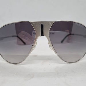 Vintage CARRERA 86 Large sunglasses 80s silver frame original blue lenses 1980s sunglasses case mint condition