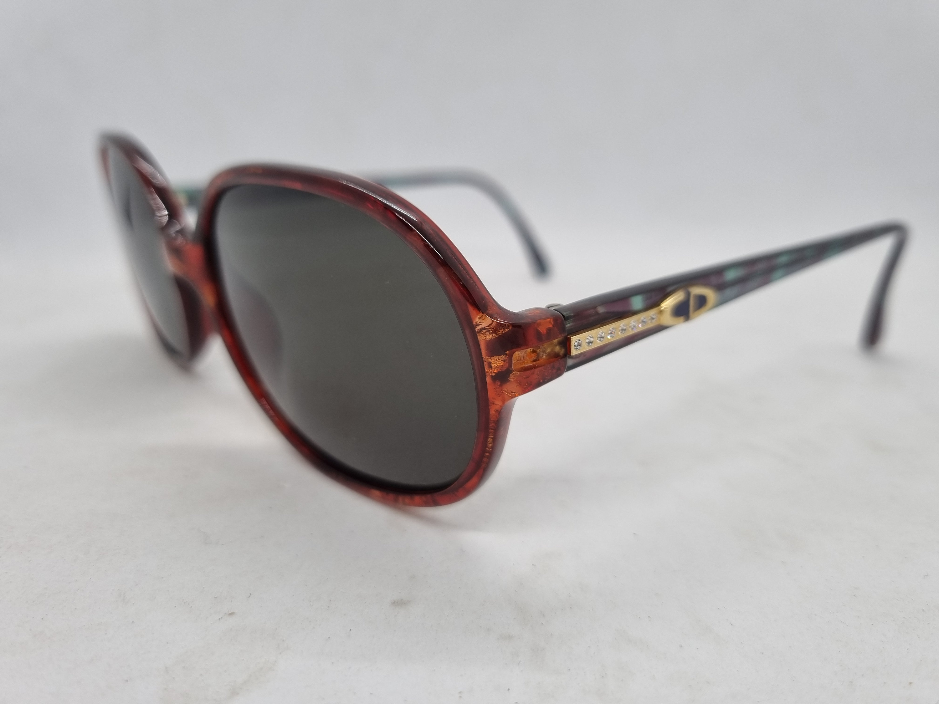 Vintage CHRISTIAN DIOR 2578 50 Sunglasses 80s Red Brown Strass