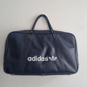 Vintage ADIDAS TENNIS BAG 80s Dark Blue Leather Tennis Bag 1980s