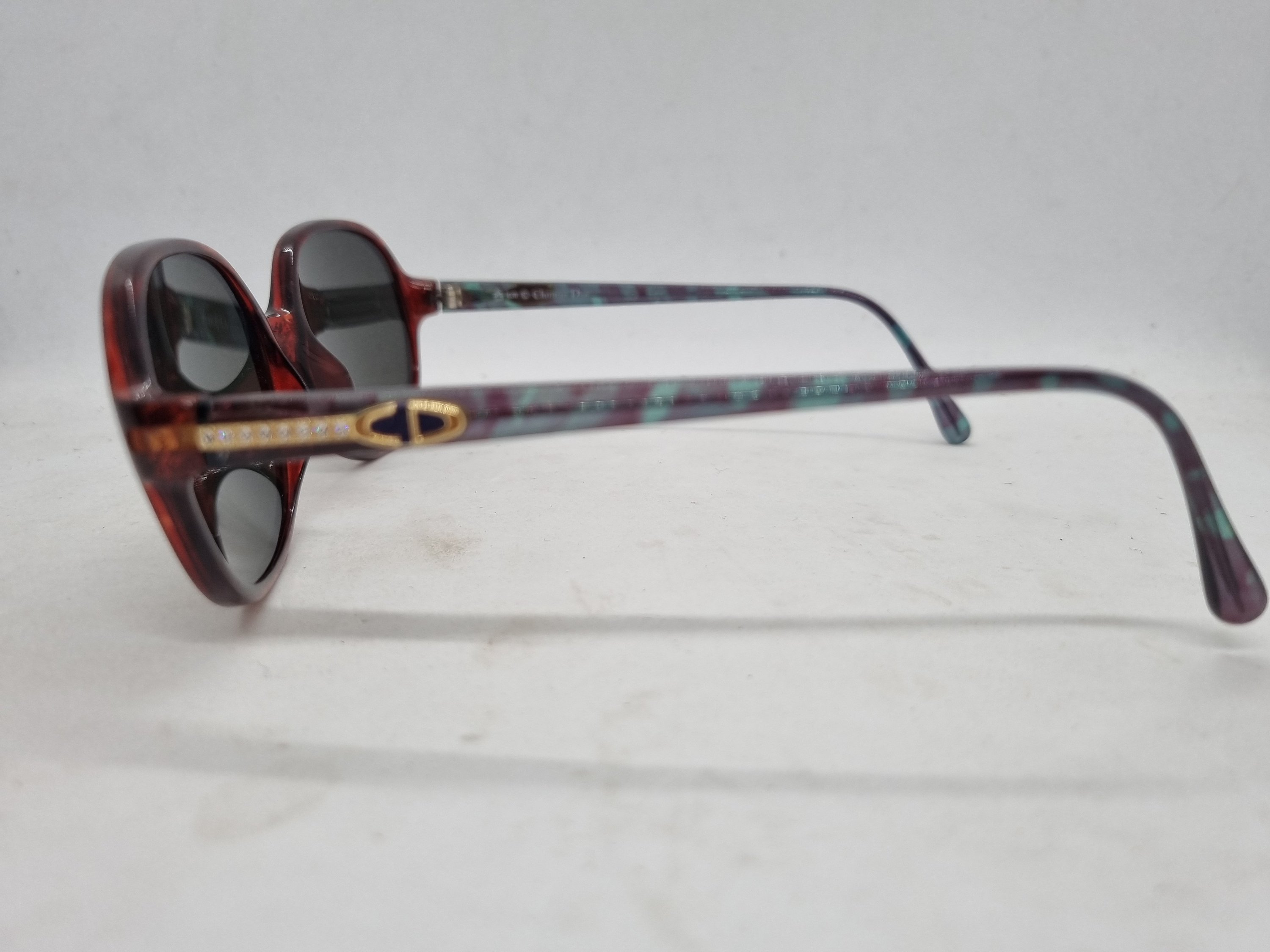 Vintage CHRISTIAN DIOR 2578 50 Sunglasses 80s Red Brown Strass