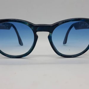 Vintage ALAIN MIKLI A.M sunglasses marbled blue frame 80s Panto Panto sunglasses light blue lenses excellent France