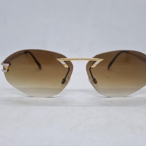 Vintage VIDI VICI W 198 sunglasses 90s frameless frame gradiend brown lenses Sunglasses 1990s case near mint