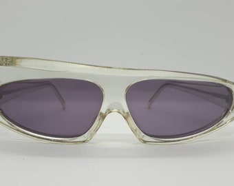 Vintage ALAIN MIKLI AM 305 Haute Cuture sunglasses handmade 80s sunglasses clear frame asymmetric 1980s France new old stock