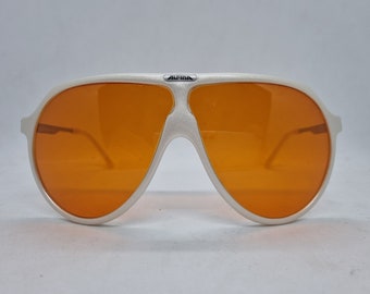 Vintage ALPINA PROFI Large sports glasses sunglasses white frame 80s black orange lenses 1980s sunglasses case Made in West Germany mint