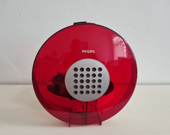 Giradischi portatile vintage PHILIPS UFO 22GF/303, anni '70, alimentato a batterie, rosso, stile futuristico, in ottime condizioni.