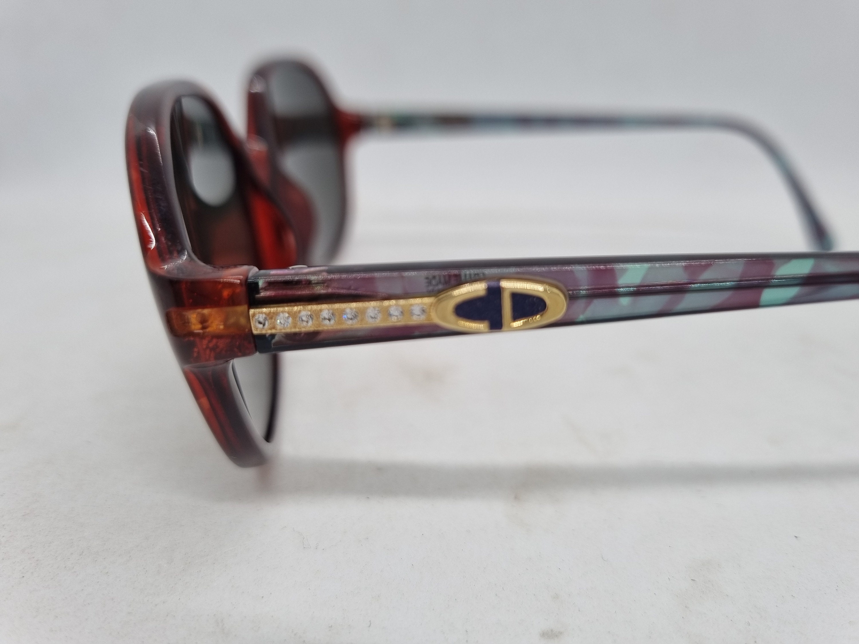 Vintage CHRISTIAN DIOR 2578 50 Sunglasses 80s Red Brown Strass