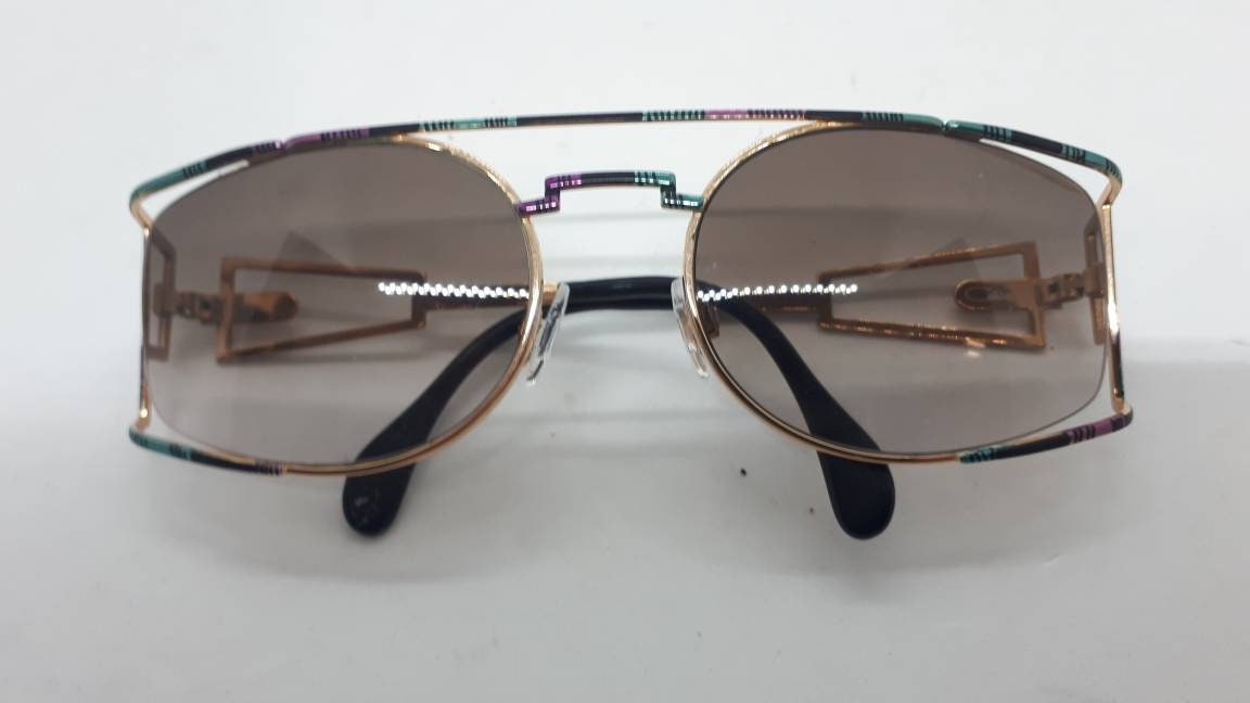 Lunettes De Soleil Vintage Cazal 967 - Or Et Multicolore - Neuf Ancien Stock (NOS) - État Quasi Neuf