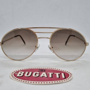 Vintage BUGATTI  sunglasses 80s  gold frame  1980s Sonnenbrille brown lenses leader case Made France leather case mint