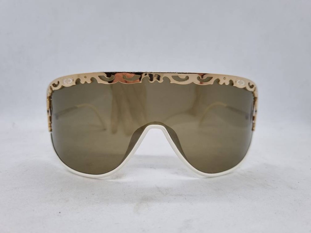 Vintage CHRISTIAN DIOR SHIELD 2501 80s Sunglasses White and Gold Frame ...