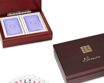 Monogram Rosewood Finish Playing Card Box - Free Personalization