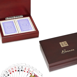 Monogram Rosewood Finish Playing Card Box - Free Personalization