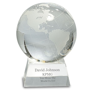 Clear Crystal Globe With Laser Engraved Pedestal Base - 5 1/2&quot; Height