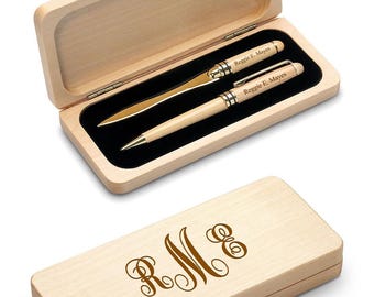 Script Monogram Elegance Collection Cherrywood Pen & Letter Opener Set