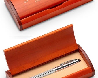 Personalized Diamond Cut Ballpoint Pen & Saddle Wood Gift Set