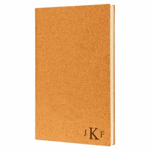 Cork Journal with Black Satin Bookmark with Roman Monogram - Free Personalization