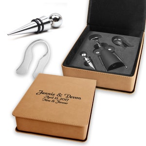 Fawn Leatherette 3 Piece Wine Tool Set with Personalization - Wine Tools in Personalized Leather Storage Box - Engraved Wine Accessories Set