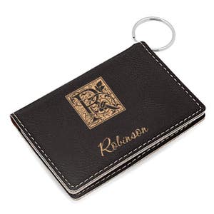 Monograma inicial Black ID Holder & Keychain - Personalización gratuita