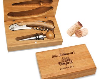 Wine Tool Set Personalized Vineyard 2 Piece Bamboo Wine Tool Set FREE SHIPPING