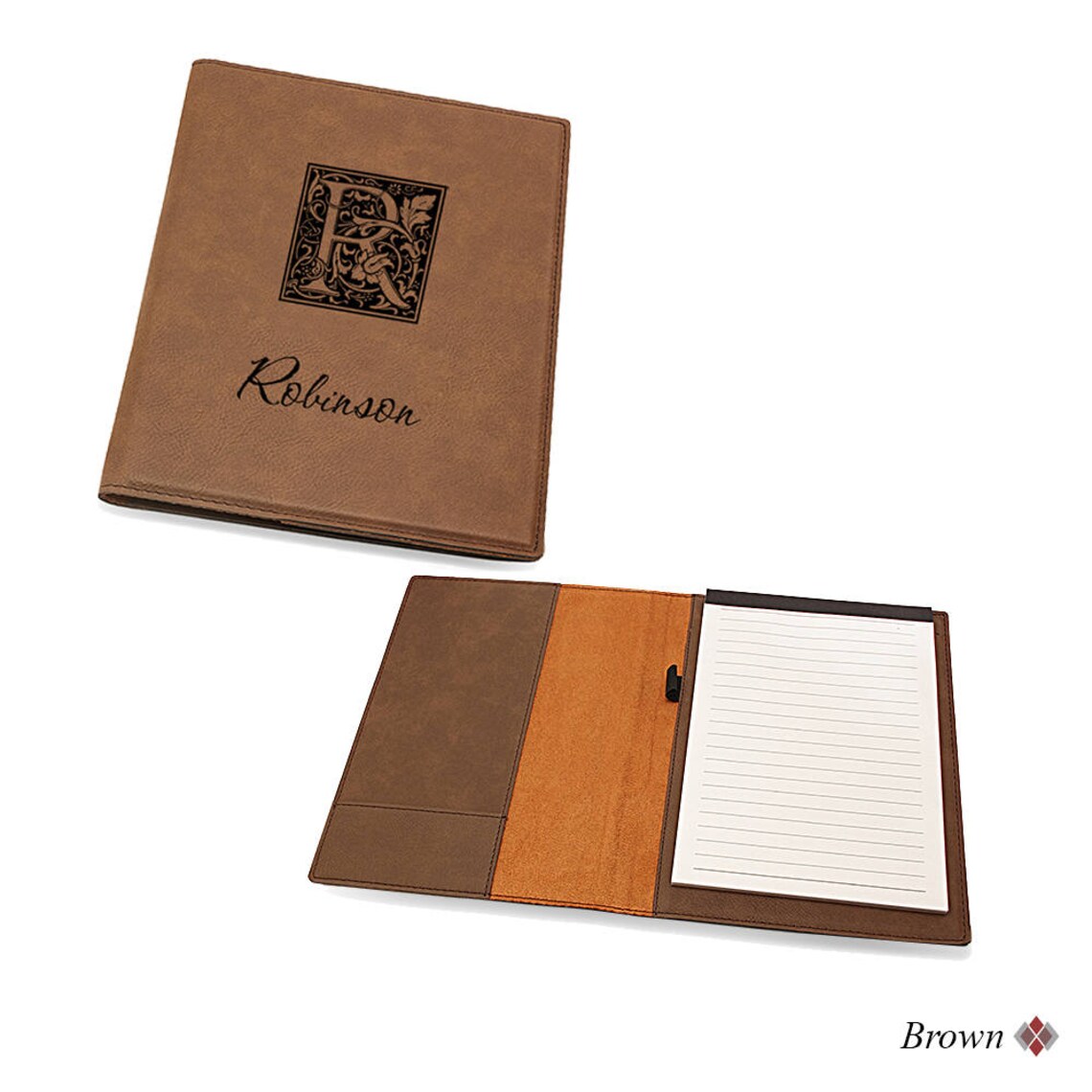 Leatherette Padfolio Notebook With Custom Initial Monogram Etsy
