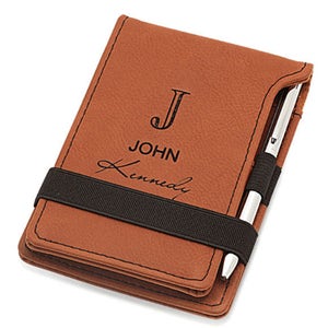 Nombre completo Monograma Rawhide Leatherette Notepad & Pen - Personalización gratuita