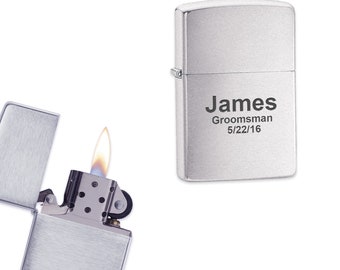 Laser Engraved Brushed Chrome Zippo Lighter - Silver Cigarette Lighter with Custom Personalization