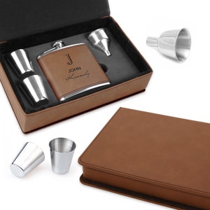 Dark Brown & Black Full Name Monogram Flask Set - Free Personalization