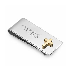 Cruz de oro grabado francés doblar dinero clip - metal mezclado personalizado clip de dinero - Monogrammed elegante clip de dinero con motivo cruzado