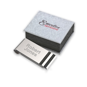 Carbon Fiber Engraved Spring Loaded Money Clip - Personalized French Fold Money Clip - Laser Engraved Stainless Steel Money Clip