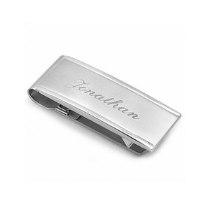 Clip para billetes clásico personalizado con resorte - Clip para billetes de acero cepillado grabado - Porta billetes - Regalo personalizado para el Día del Padre - Regalo para hombre