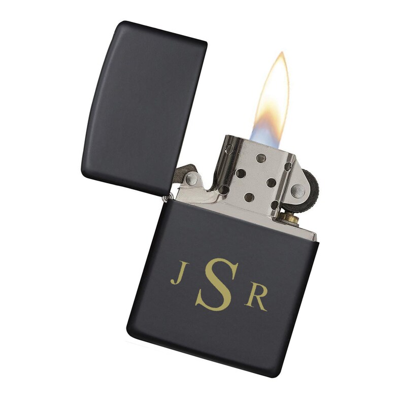 Roman Monogram Engraved Black Zippo Lighter Black Metal Etsy