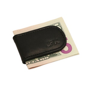 Clip de dinero magnético de cuero antiguo personalizado - Clip de dinero de hombre de cuero negro con monograma personalizado